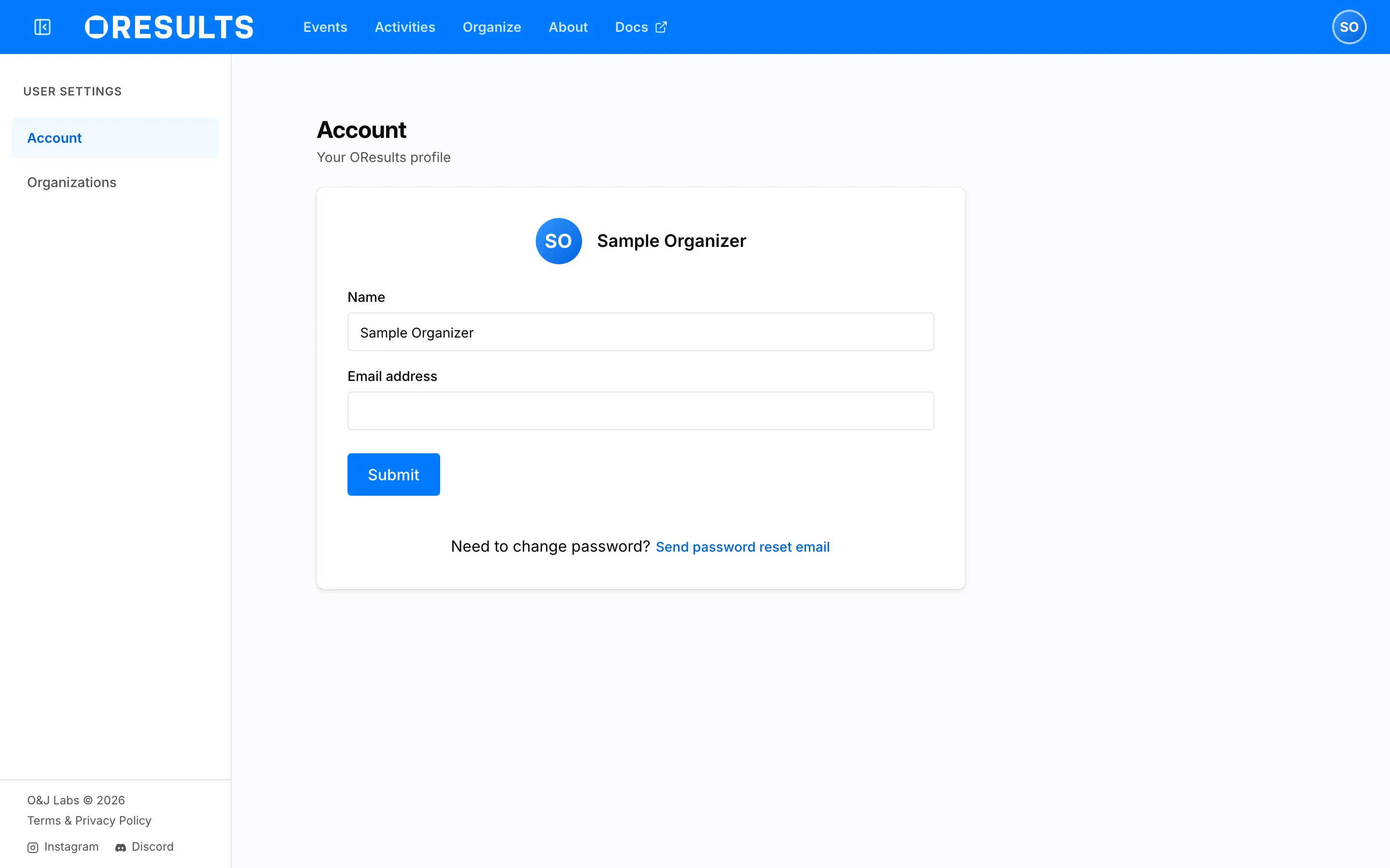 Your OResults account