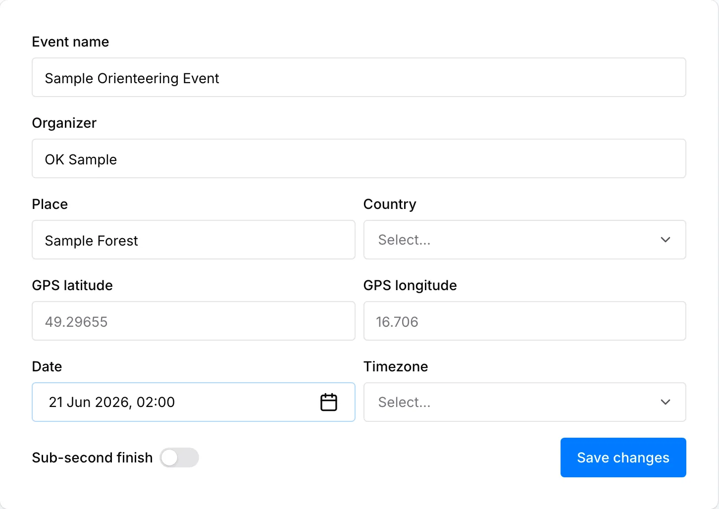Main event setup in the OResults event editor