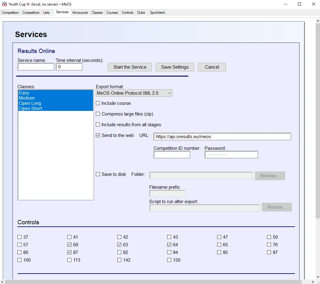 MeOS online protocol settings