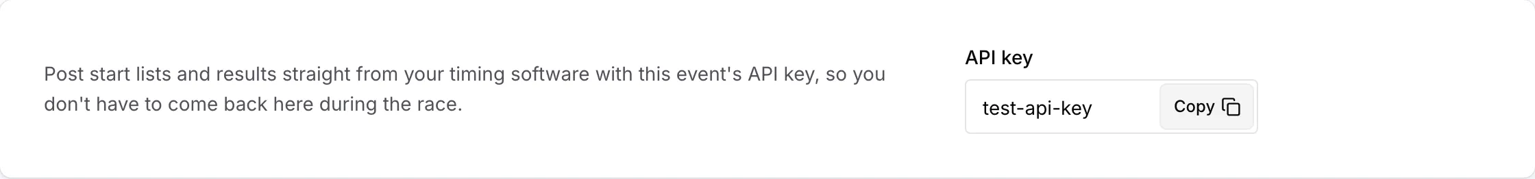 The Automation section of the event’s Event &amp; Access page, with the API key beside its explanation