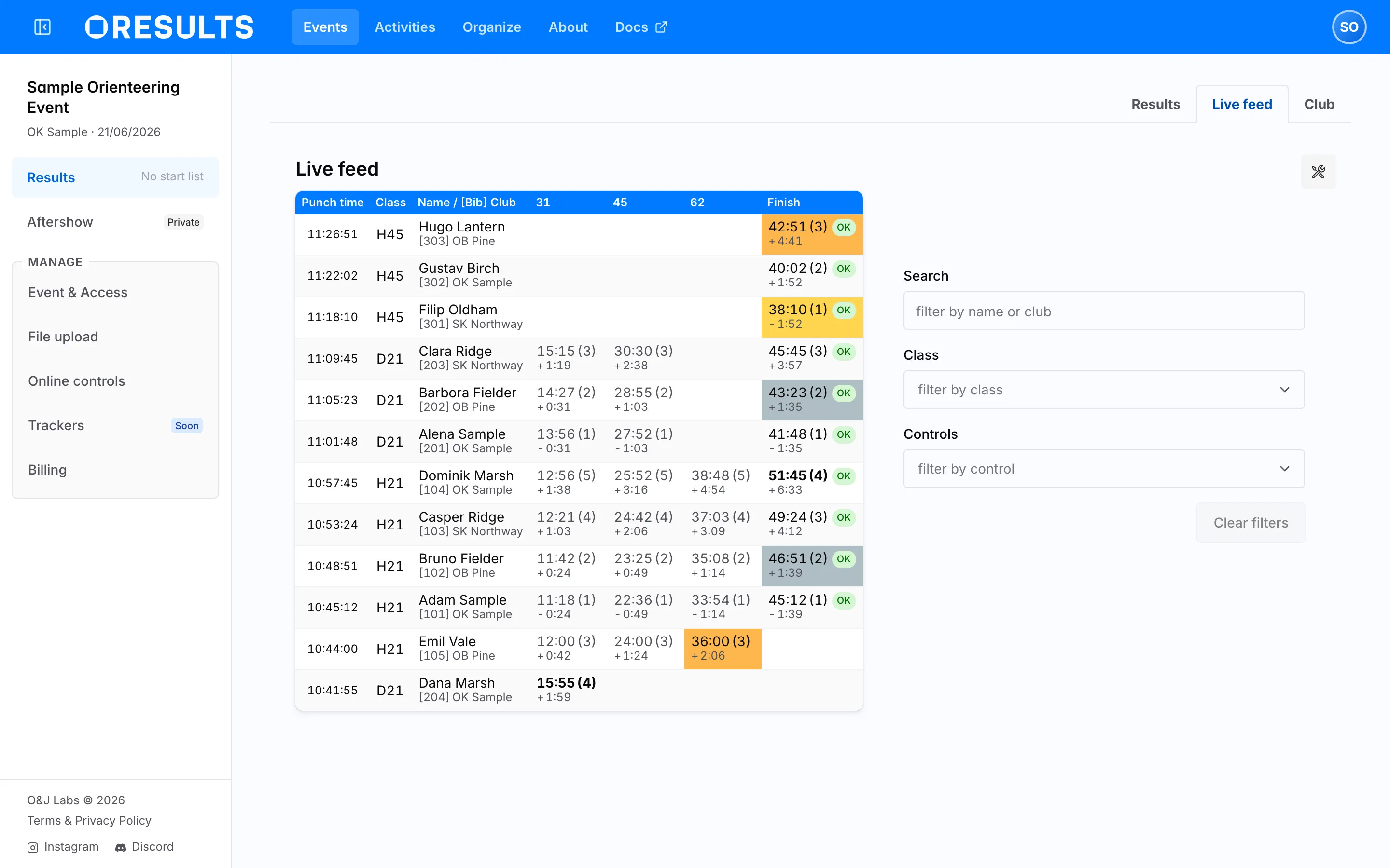The OResults live feed